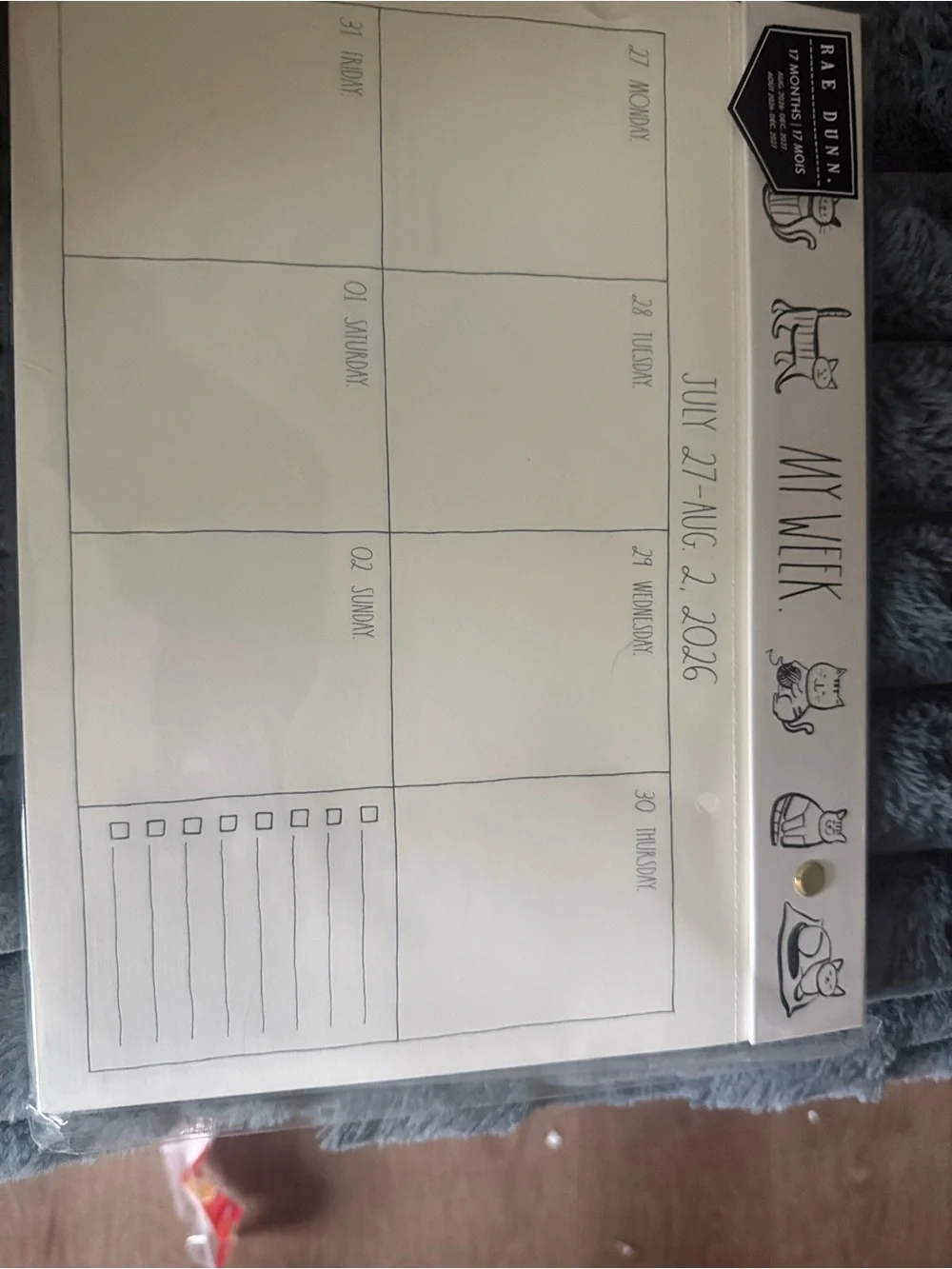 Rae Dunn White My Week Desk Pad Calendar with Cat Illustrations